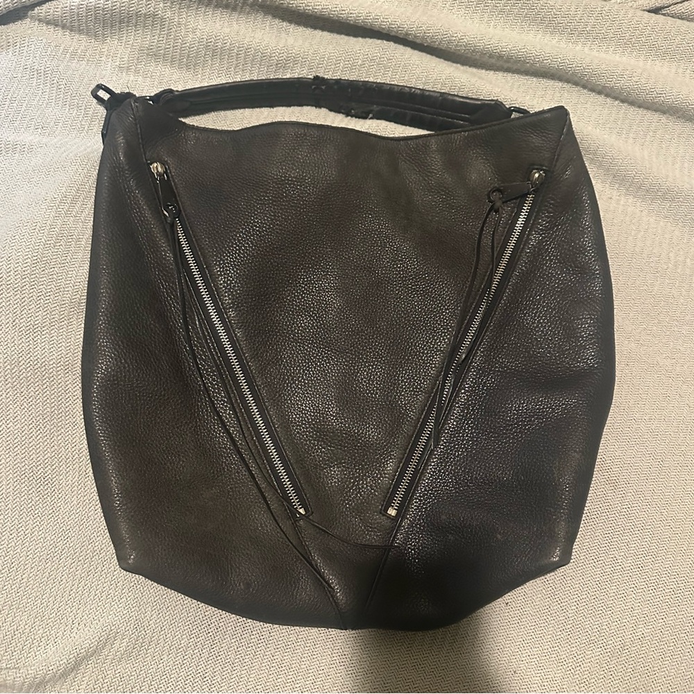 Rebecca Minkoff black leather moto hobo bag
